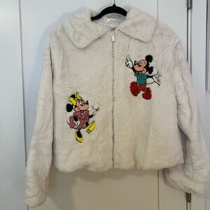 Disney Parks Disneyland Mickey Mouse & Friends embroidered Cream Plush Jacket M